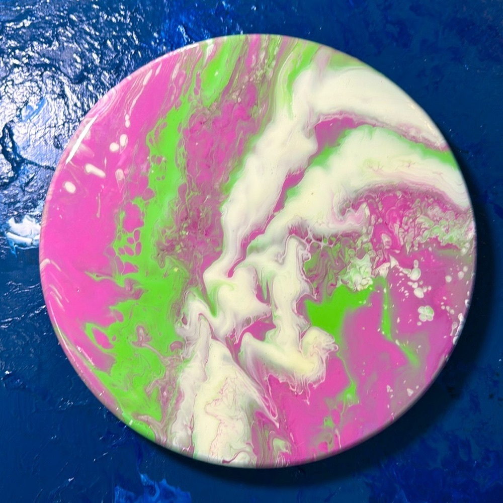 10” EASTER LAZY SUSAN Lt. Pink, Lt. Green and White Abstract. Epoxy Shine.